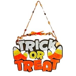 Hand Crafted trick or treat glitter Halloween sign wooden wall decor beaded
